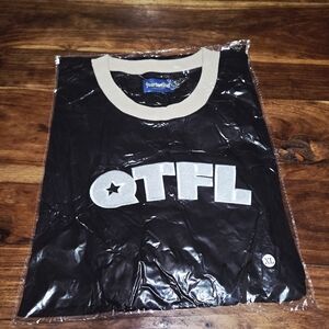 Black QTFL T-Shirt with Cream Collar